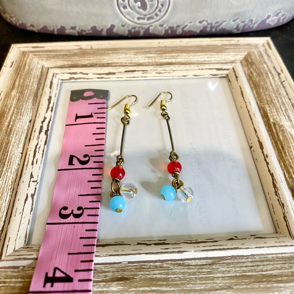 NEW Boho Chandelier Earrings Glass Beads Red Blue Brass Handmade Kenya - Picture 4 of 4